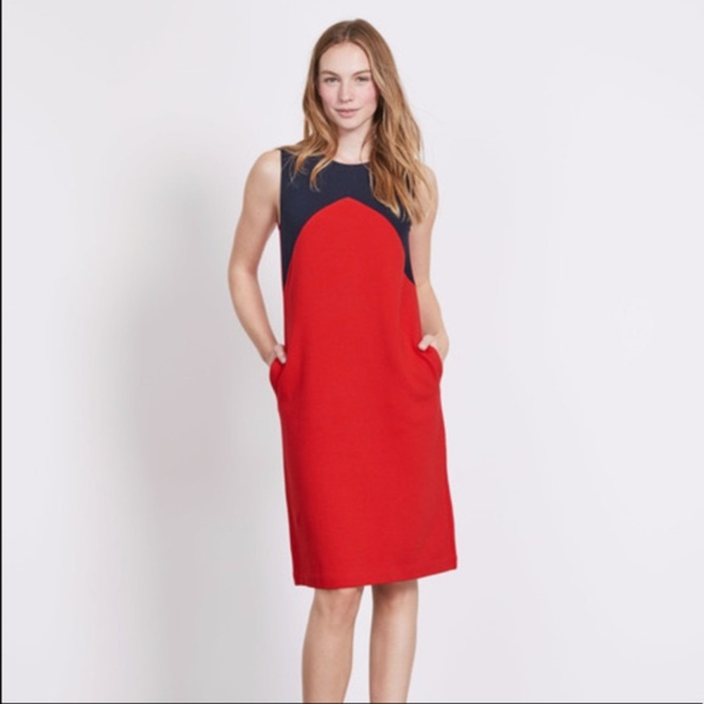 Boden Red and Navy Sleeveless Shift Dress